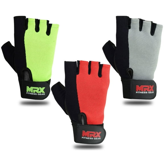 Weight Lifting Leather Glove Fitness Gym Training Wrist Strap Black/Red (Medium)