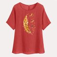 thumbnail image 4 of lcziwo Cotton and Linen Short Sleeve Tees for Women Trendy Graphic Print Blouse Summer Lightweight Beach Tops Vacation Outfits Red XL, 4 of 8