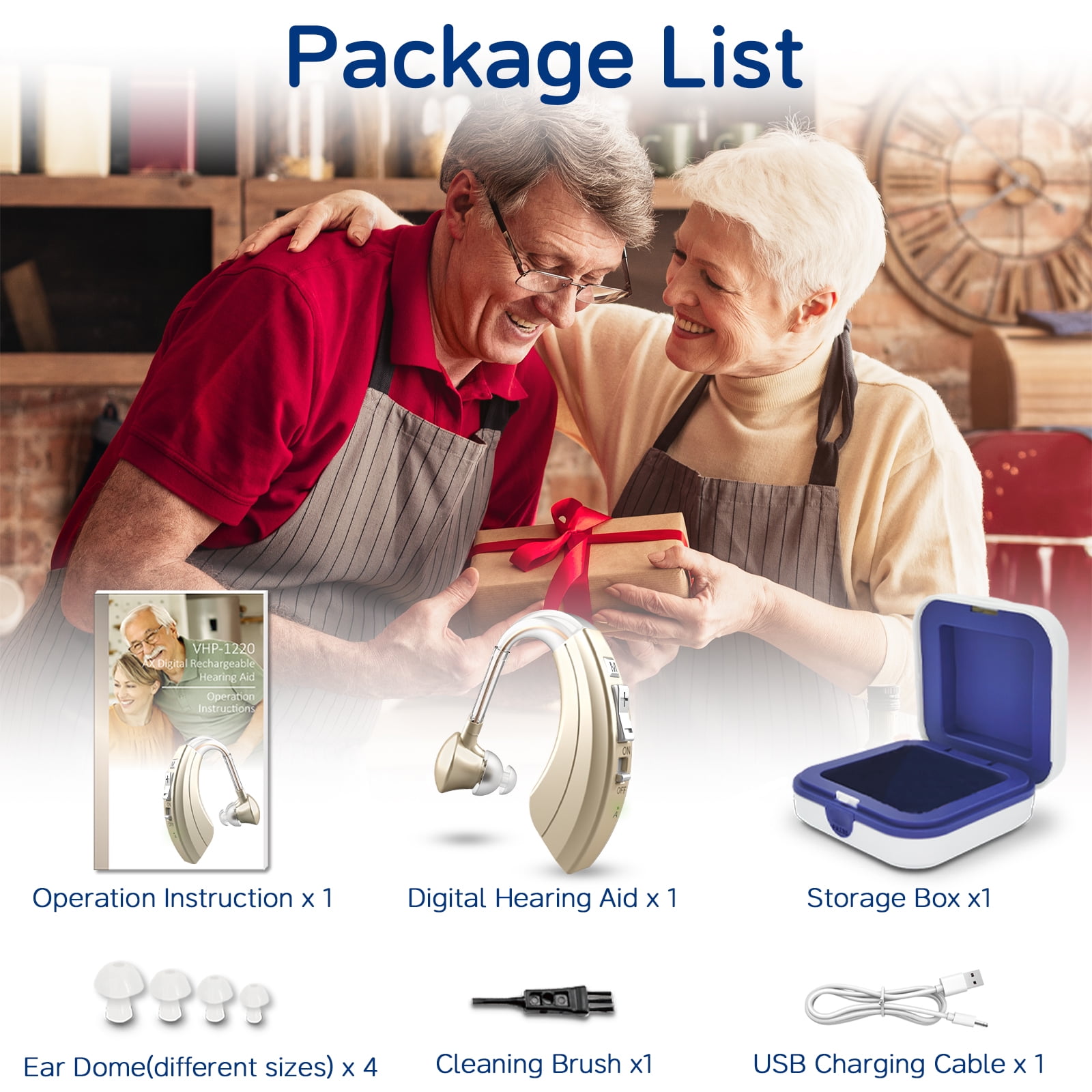 Delmicure Digital Hearing Aid, Rechargeable Hearing Aids for Seniors, Noise Reduction, Single, VHP-1220AX