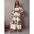 thumbnail image 4 of Women Fall Wedding Guest Dresses Boho Floral Long Sleeve V Neck Flowy Maxi Dress Beach Clothes Color XXL, 4 of 8