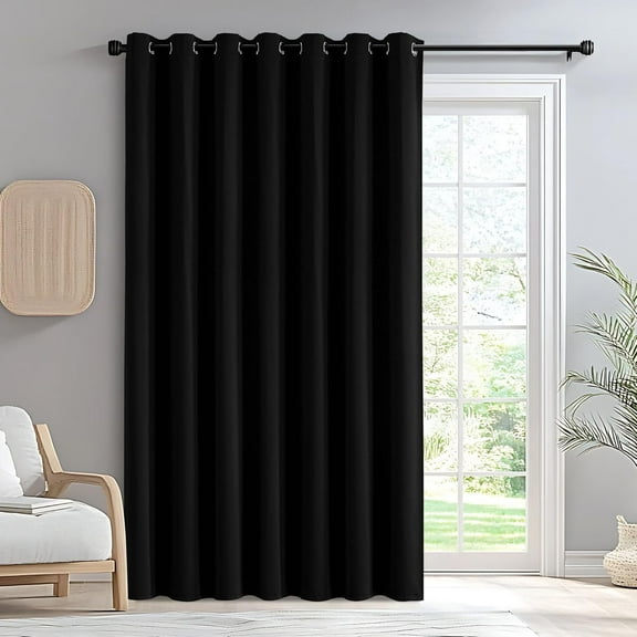 100x84 Inch Black Blackout Sliding Curtain Cable Links Energy Insulated Patio Door and Window Partition Curtain (1 Pack)