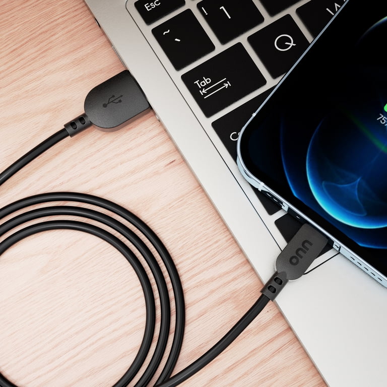 onn. 3 ft Lightning to USB Charging Cable, Black photo 5
