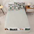 thumbnail image 4 of Manfei Woodland Fox Grid Zipper Twin Comforter Sets with Fitted Sheet and 2 Pillowcases,Green Check Pine Zipper Bedding Set,Light Gray Reversible,4pcs, 4 of 8
