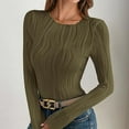 thumbnail image 6 of Women Long Sleeve Round-Neck Blouses Shirts Casual Textured Slim - Fitting Fashion Stretch Knit Top Outfits Fall Clothes Basic Winter Clothing, 6 of 6