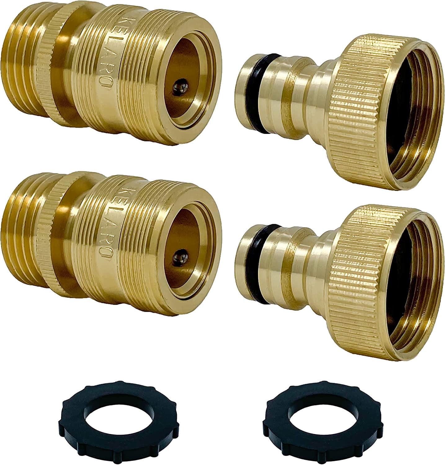 HRTGFD-Premium Garden Hose Quick Connect Fittings (2-Pack) 3/4 Inch Solid Brass by