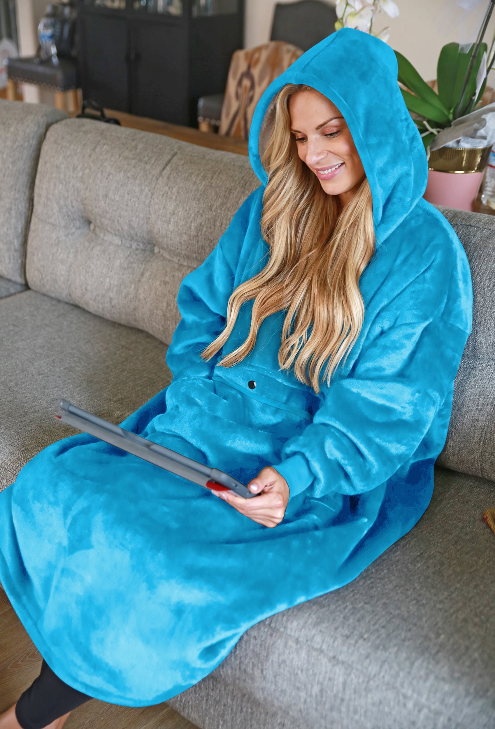 Tirrinia Extra long Oversized Hoodie Blanket Sweatshirt Comfortable Sherpa Giant Wearable Blankets Christmas Gifts for Adults Men Women Teenagers Wife Girlfriend Purple