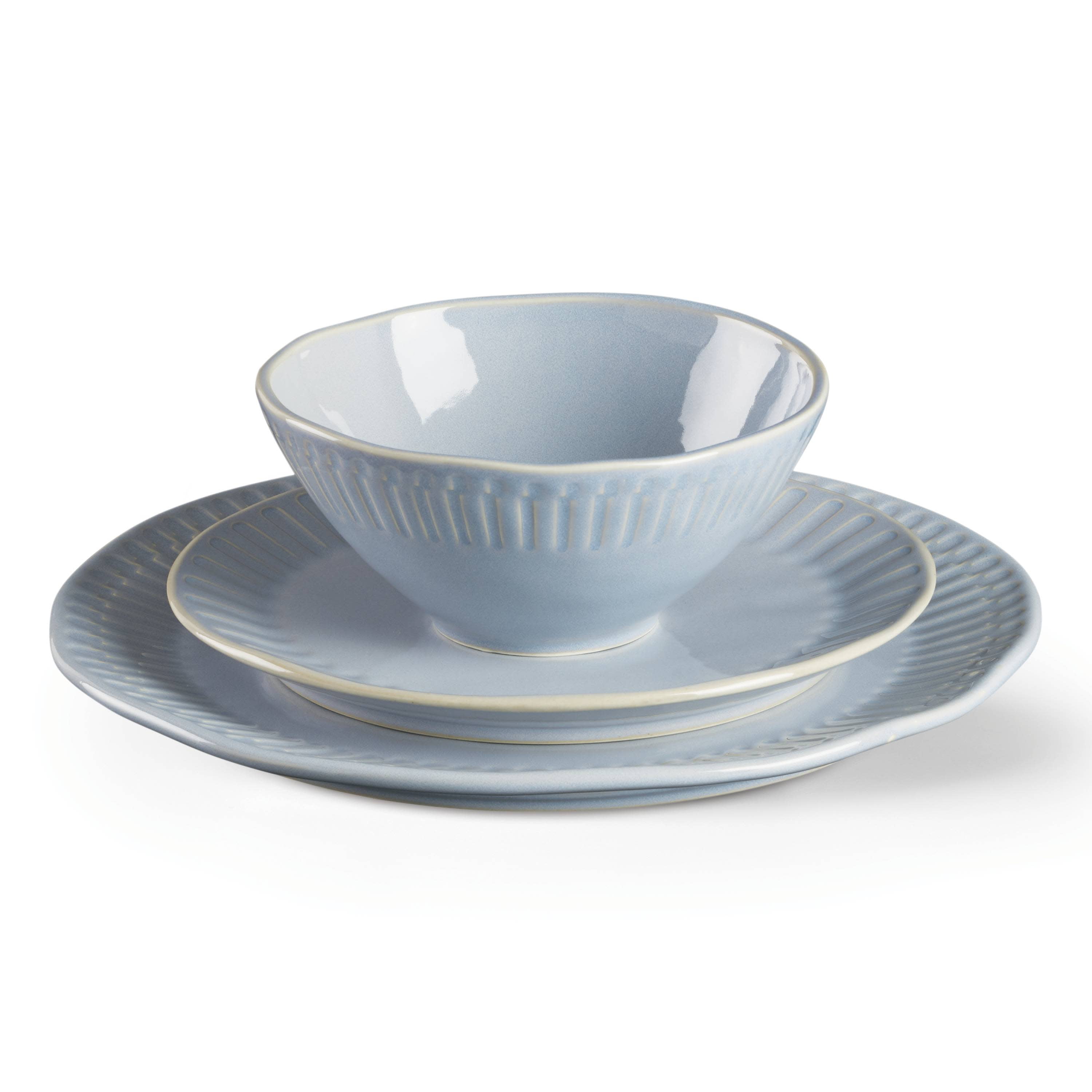 Oneida Entertain 365 12-Piece Artisanal Blue Stripe Stoneware Tableware Set (Service for 4)