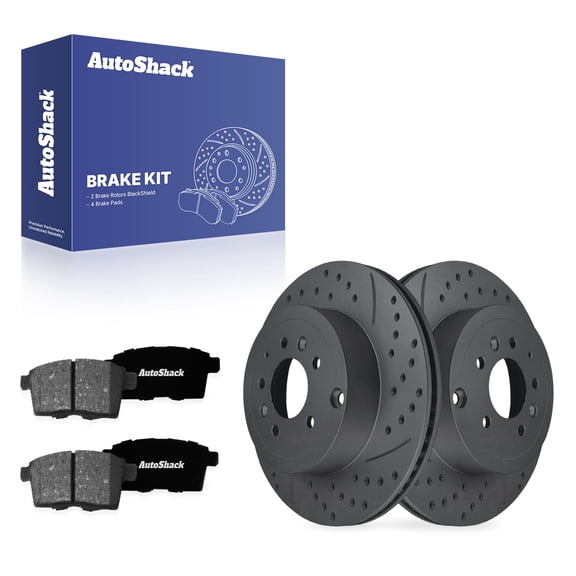 AutoShack Rear Vented Drilled & Slotted Coated Brake Rotors Black Matte Finish   Premium Ceramic Pads 6-PC Brake Kit Replacement for 2007-2015 Mazda CX-9 BlackShield 12.79" (324.8 mm)
