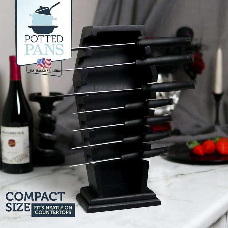 Potted Pans Spooky Kitchen Coffin Shelf Knife Block - Gothic 7 Blade Knife Stand