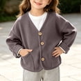 thumbnail image 3 of YUANxueke V Neck Sherpa Cardigan for Kids, Long Sleeve Button Down Jacket, Soft Warm Outwear with Patchwork Pockets, 3 of 6