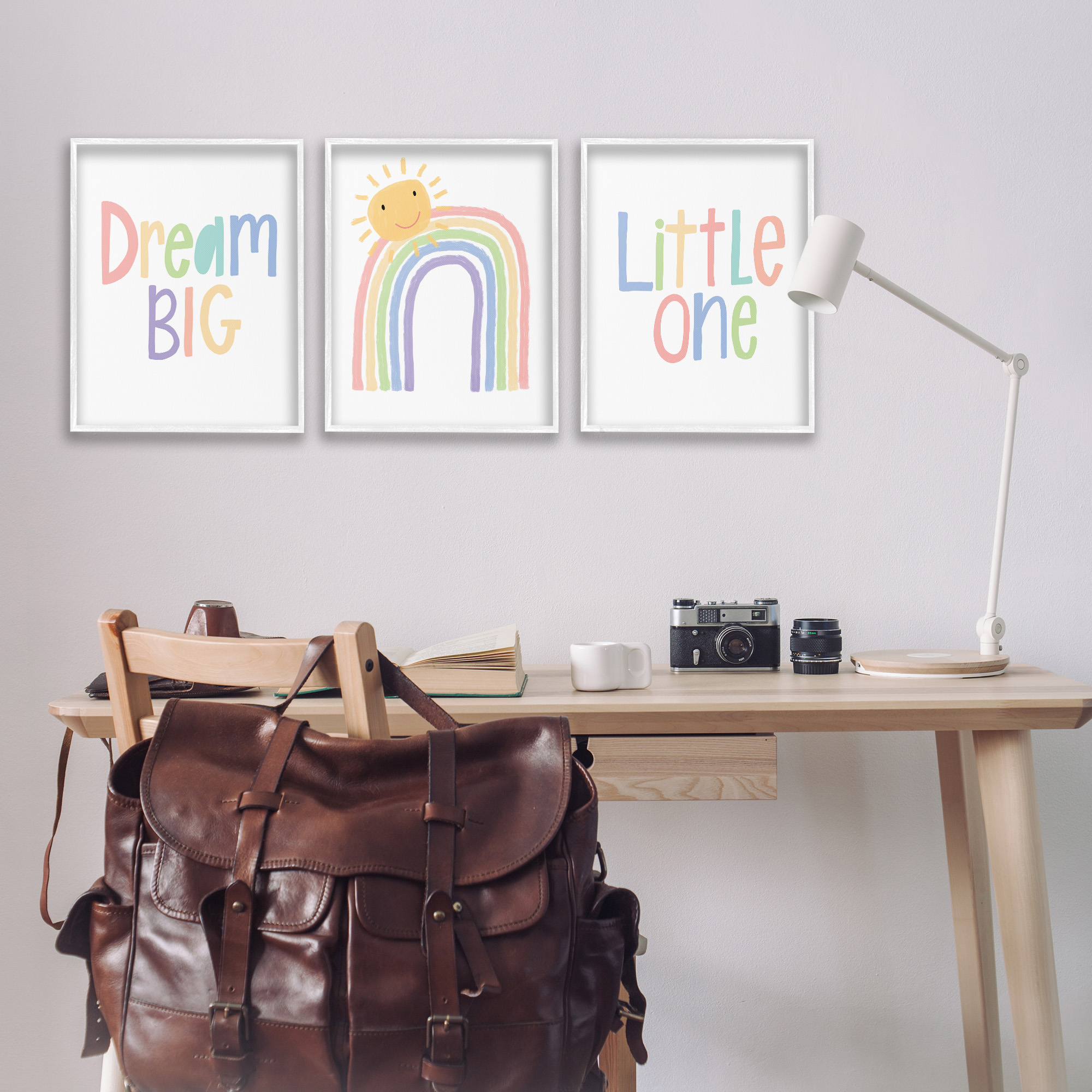 Stupell Industries Dream Big Little Illustration Typography Painting White Framed Art Print Wall Art, 16 x 20, Set of 3