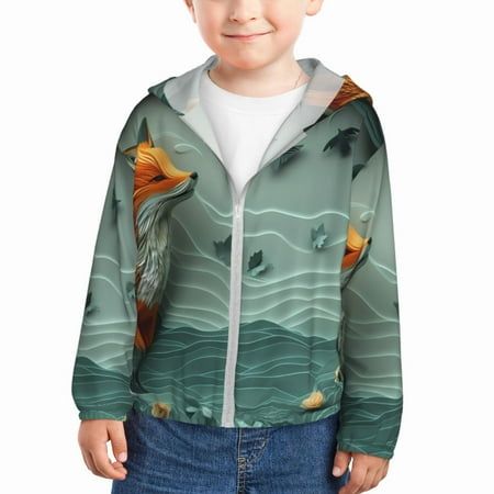 

Gaeub Paper Fox Crow Fantasy Print Athletic Sun Protection Hoodie for Kids Long Sleeve Outdoor UV Shirt Running Fishing Top for Boys Girls-4 Years
