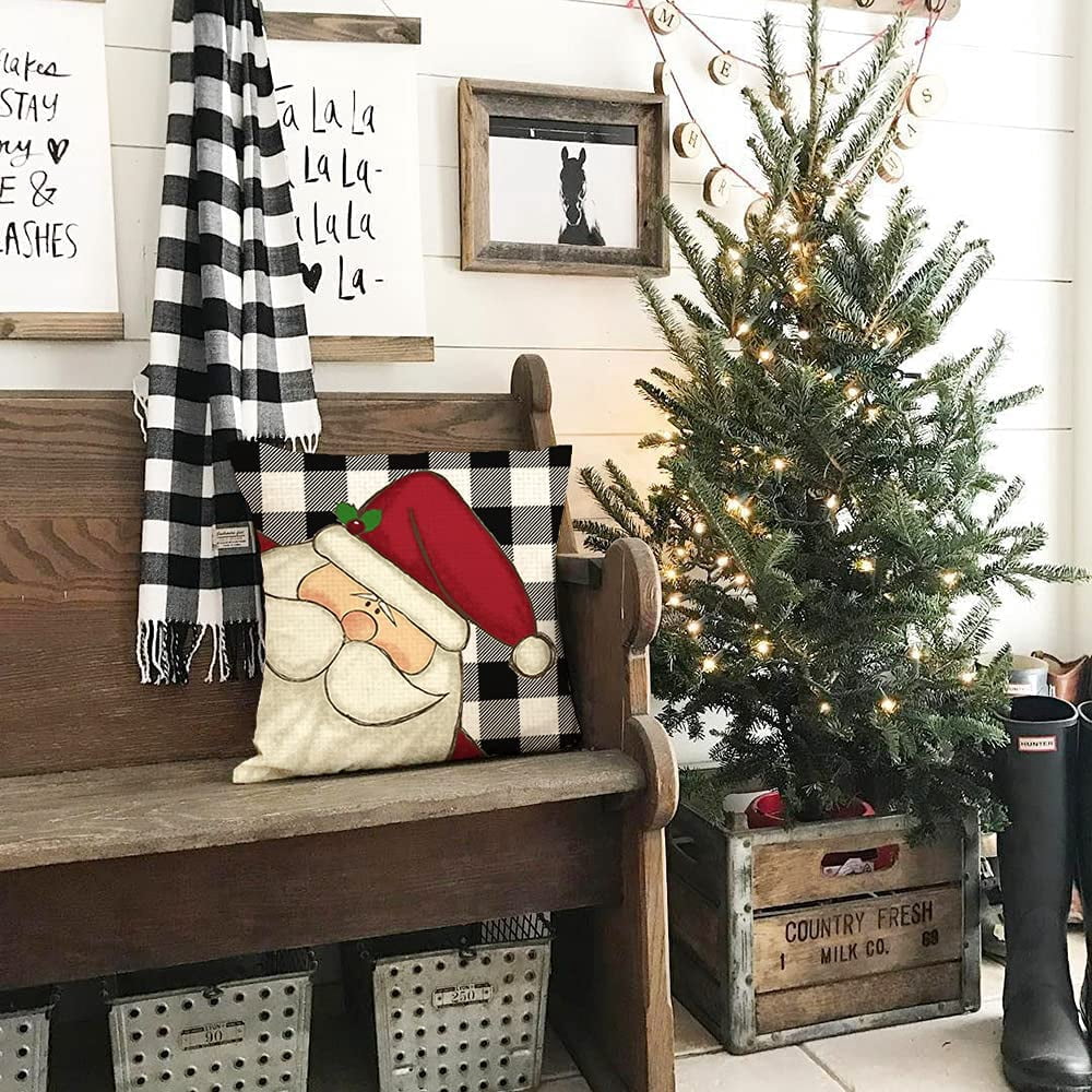 Christmas Decorative Pillow Covers 18 x 18 Inch Set of 4, Buffalo Plaid Santa Claus Snowman Let it Snow Holiday Farmhouse Cushion Cases Xmas Decoration for Home Party Sofa Couch GA436-18