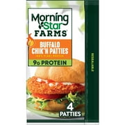 MorningStar Farms Buffalo Meatless Chicken Patties, Vegan Plant Based Protein, 4 Count (Frozen)