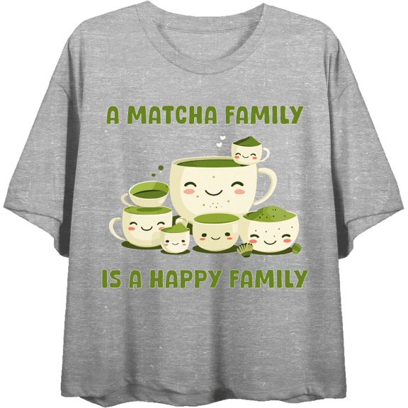 A Matcha Family Is A Happy Family Women's Heather Gray Short Sleeve Crop Top-Medium