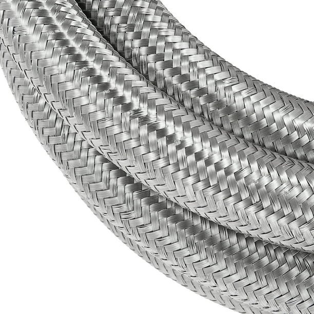 Car Auto Stainless Steel Braided Mesh Hose 3.3ft 3/8 AN6 Fuel Hose Oil Gas  Line Silver Tone 