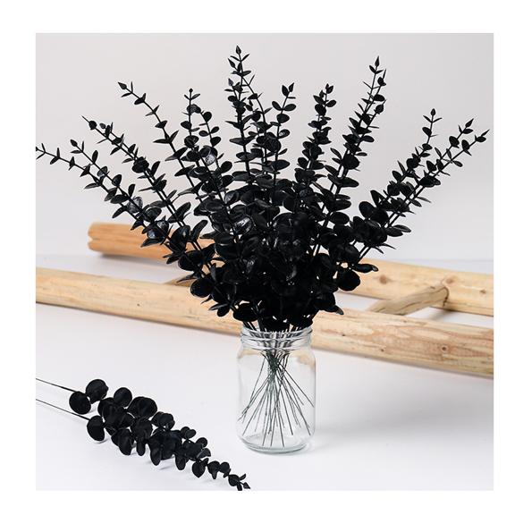 12 Pcs Artificial Eucalyptus Stems - Black Eucalyptus Branches Decor Fake Eucalyptus Plant Black Table Decor Eucalyptus Bouquet Sprigs Leaves Flowers Greenery Wedding(Black,15inch)