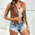 thumbnail image 4 of Weiqiqre Womens Jacket Sleeveless Vest Tassel Faux Leather Open Front 70S Hippie Jacket Cardigan, 4 of 8