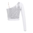 thumbnail image 4 of iiniim Girls Sparkle Sequins Ballet Dance Crop Tops Mesh Sleeve One Shoulder T-Shirt Jazz Hip Hop Dancewear Silver 16, 4 of 7