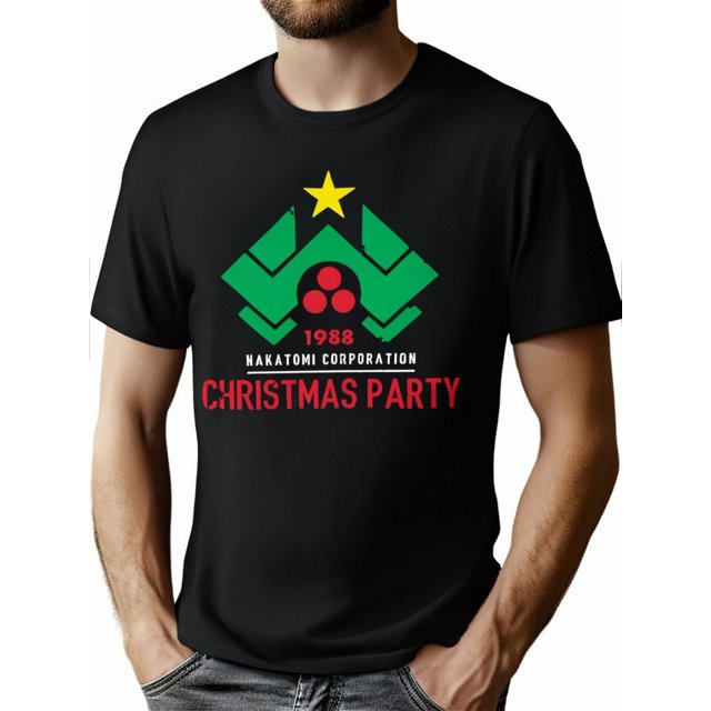 1 Pce Nakatomi Corporation 1988 T-Shirt Graphique de Fête de Noël, T-Shirt à Manches Courtes Col Rond Décontracté, Tissu Tricoté avec Légère Élasticité, Haut Imprimé Mode Été pour Adultes Fête des Pères, Fête des Mères, Ne