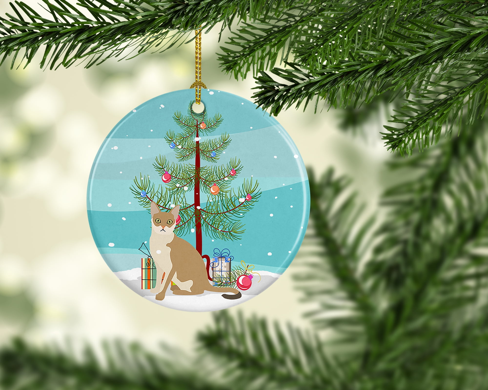 Singapura #1 Cat Merry Christmas Ceramic Ornament 2.8 in x 2.8 in