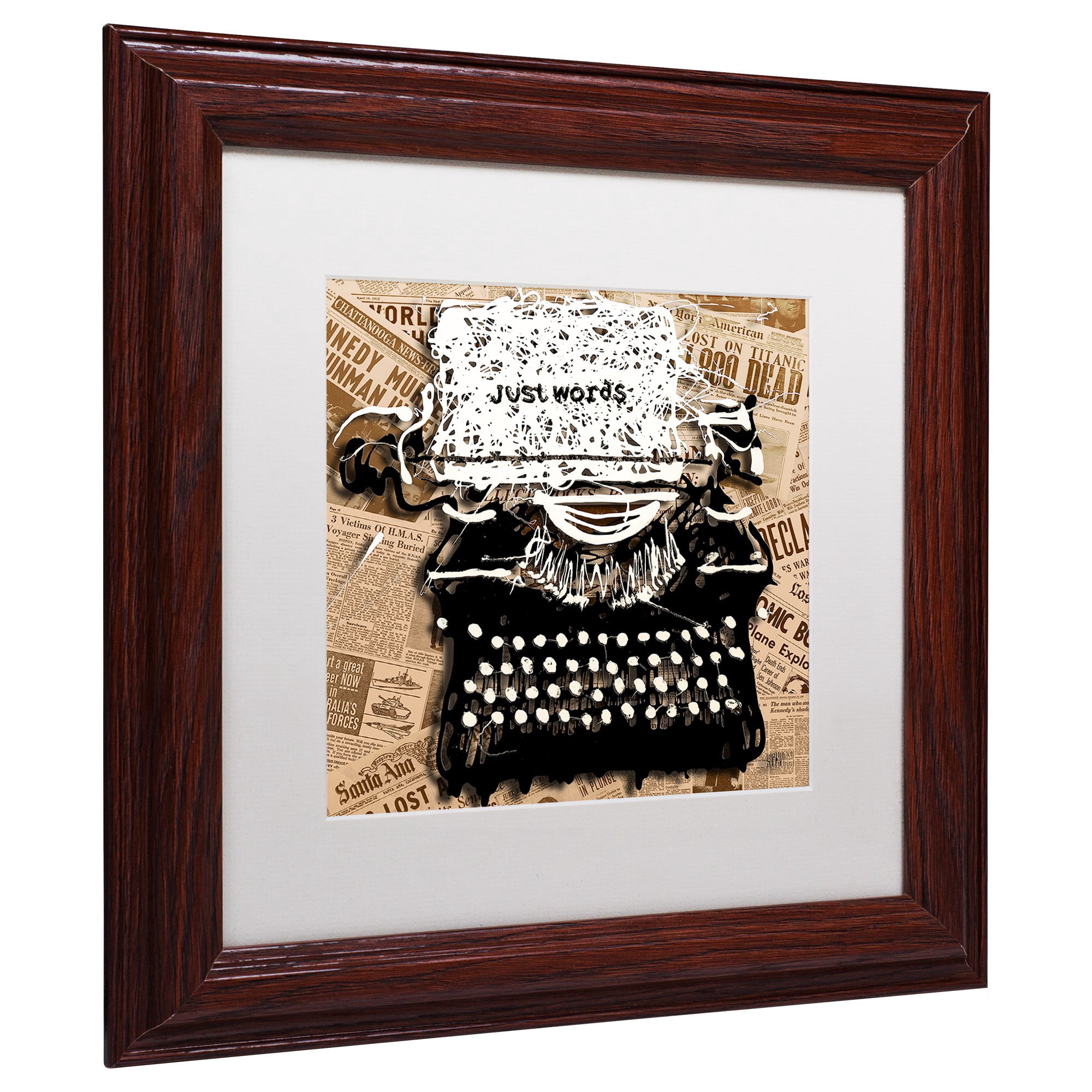 Trademark Fine Art "Just Words 1" Canvas Art by Roderick Stevens, White Matte, Wood Frame