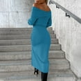 thumbnail image 4 of IROINNID Sales Long Sleeve Dress for Women Knee-Length Formal Dress Winter Solid Long Sleeve One-shoulder Slit Long Dresses,Sky Blue, 4 of 7