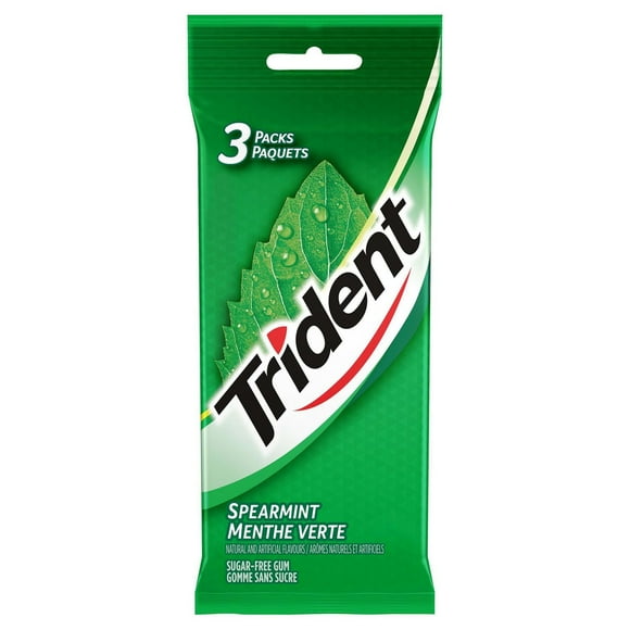 Trident Sugar Free Gum, Spearmint Flavour, 3 Packs (42 Pieces Total)
