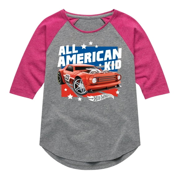 Hot Wheels - All American Kid - Toddler And Youth Girls Raglan Graphic T-Shirt