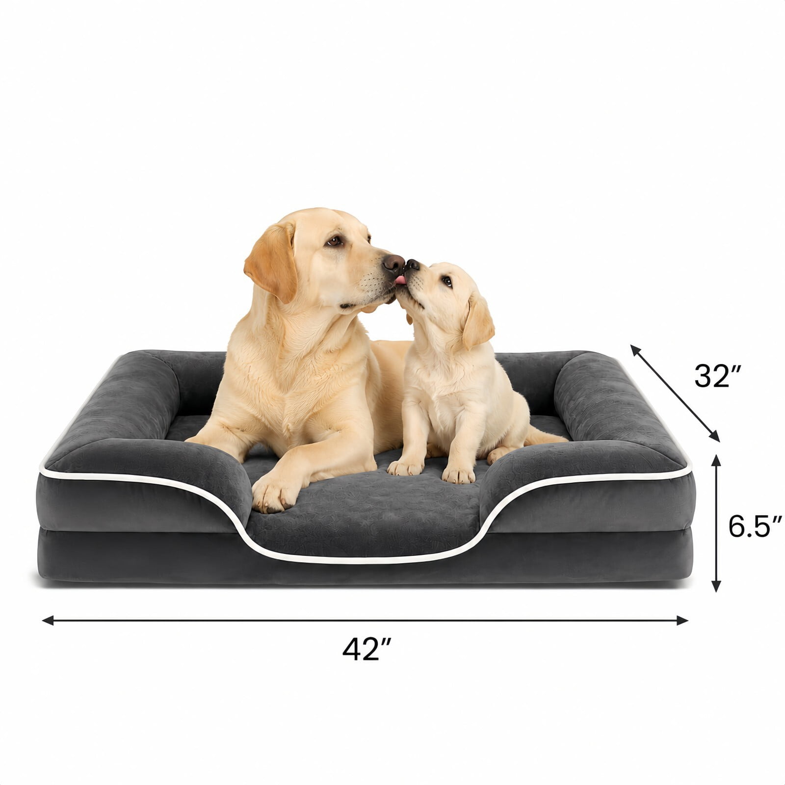 Kelno 42"x32" Orthopedic Dog Bed Supportive Egg Crate Foam Pet Couch Bed with Removable Washable Cover Anti Slip Bottom, Gray