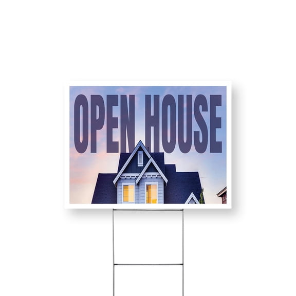 Open House Yard Sign 18 Inch x 24 Inch Single Sided Weatherproof Heavy-Duty Plastic with Stake | Real Estate Promotions, Event Marketing, Professional Signage | Made in USA
