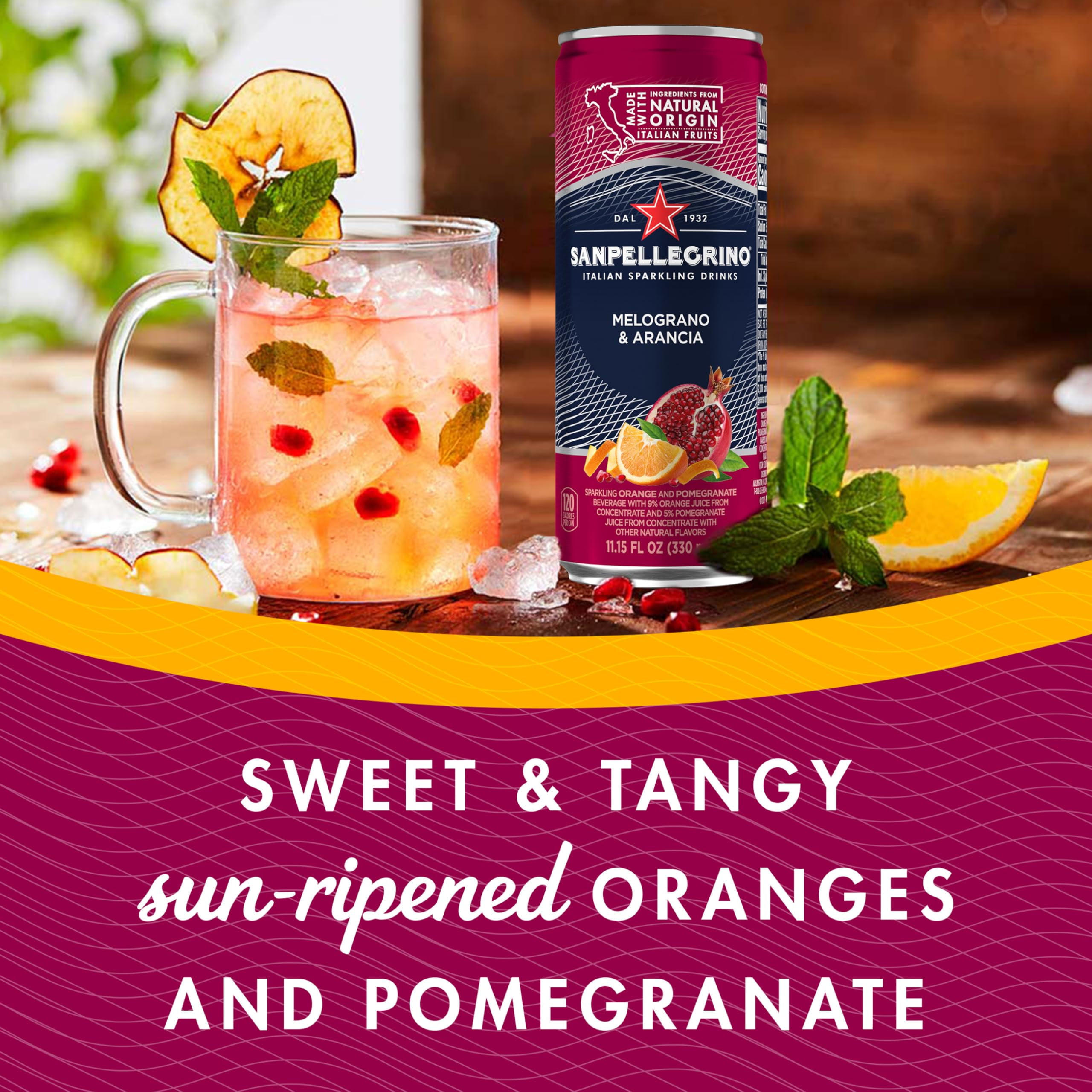 Sanpellegrino Italian Sparkling Drink Melograno And Arancia, Sparkling Orange And Pomegranate Beverage, 24 Pack Of 11.15 Fl Oz Cans