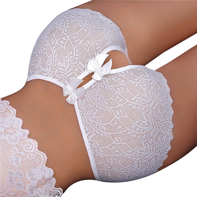 Bragas de encaje abiertas para mujer, ropa interior Sexy erótica de cintura baja con lazo transparente, bragas de malla hueca transpirables, lencería 2023