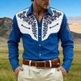 thumbnail image 2 of Mens Shirts Casual Carnival Western Cowboys Long Sleeve Top Festive Print Button Down Lapel Comfortable Shirt for Men Blue XXXL, 2 of 5