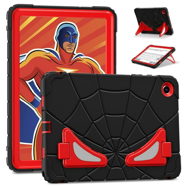 Étui Robuste Super Héros Enfants Sécuritaire en Silicone TPU PC Armure Rigide pour Samsung Tab A9 A8 Plus Tablette Support Antichute Antichoc Noir Rouge Tab A9 8.7 2023
