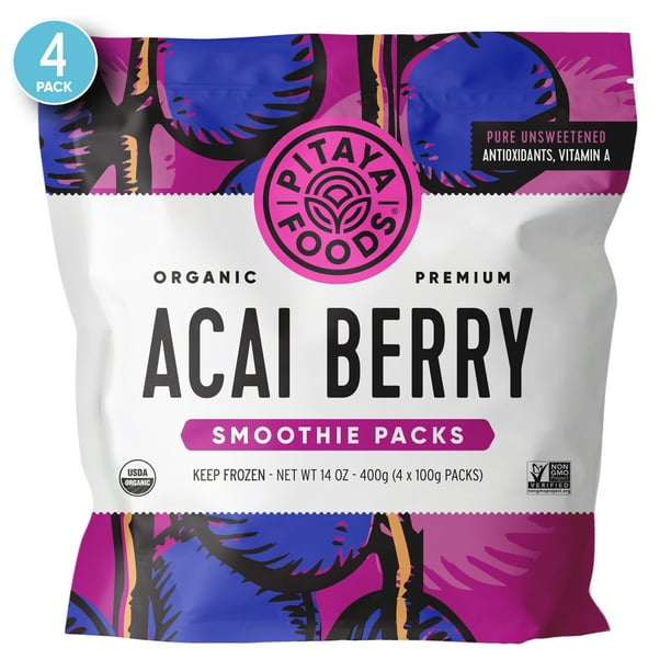 Pitaya Foods Frozen Organic Unsweetened Acai Fruit Smoothie Mix Packs