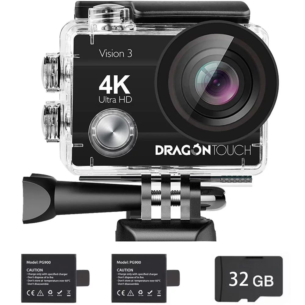 Dragon Touch 4K Action Camera 20MP Vision 3 Ultra HD Underwater 100FT Waterproof Action Camera Wide Angle 4X Zoom Sports Camcorder with Remote Control 2 Batteries Helmet Accessories - Walmart.com