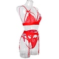 thumbnail image 4 of Conjunto de ropa interior de encaje floral de 3 piezas para mujer, sujetador sexy, bragas, liguero, rojo, L Methold XX000052-19, 4 of 7