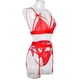 thumbnail image 4 of Conjunto de ropa interior de encaje floral de 3 piezas para mujer, sujetador sexy, bragas, liguero, rojo, L Methold XX000052-19, 4 of 7