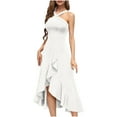 thumbnail image 2 of Summer Dresses For Women 2025 Plus Size Casual A-Line Flowy Sleeveless Halter Ruffle Hem Party Wedding Guest Beach Vacation Dresses White S, 2 of 8