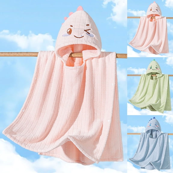 Swuxness Toddler Sleeveless Hooded Robes, Long Casual Robes, Kids Print Absorbent Wearable Cozy Post Swim Cover Up and Changing Bathrobe Pink, 3-5 Years