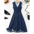 thumbnail image 2 of Navy Blue Polka Dot V-Neck Sleeveless A-Line Midi Dress For Women, 2 of 8