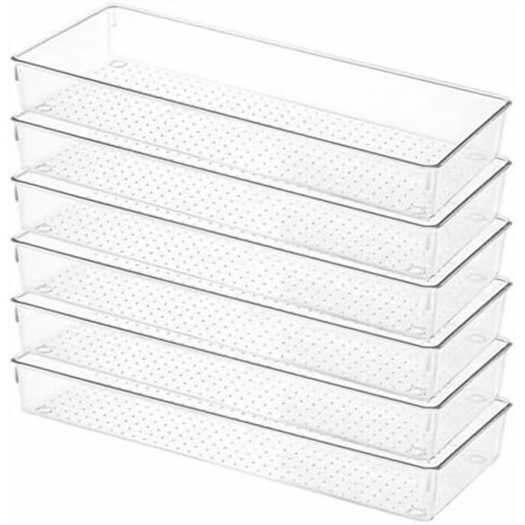 6 Pack Clear Drawer Organizer Trays Plastic Drawer Organizers Set 15 x 6 x 2 Inch Desk Drawer Divider Storage Bins Stackable Drawer Organizer Trays for Dresser Makeup Kitchen Office