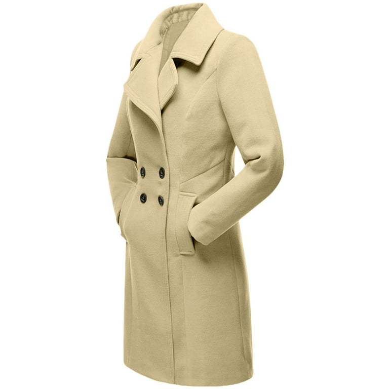 UAYOTSE Womens Long Double Coats Lapel Collar Pea Coat Winter Slim