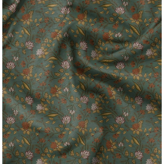 Soimoi Floral Print,Cotton Poplin, Sewing Fabric Sold by The Yard 42 Inch Wide,Sewing Craft Quilting/Quilt Making Fabric, Green