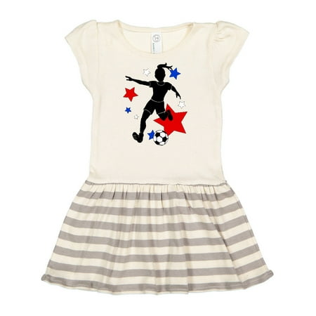 

Inktastic Girl Playing Soccer- Red White Blue Stars Gift Toddler Girl Dress