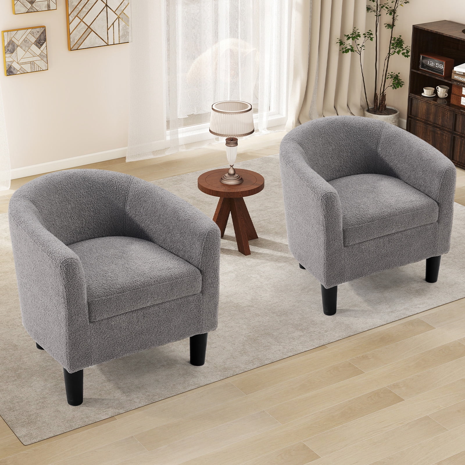 Bonzy Home Accent Barrel Chair, Teddy Fleece Upholstered Club Chair with Armrest Small Reading Chair, for Living Room, Bedroom & Reception Room, Gray