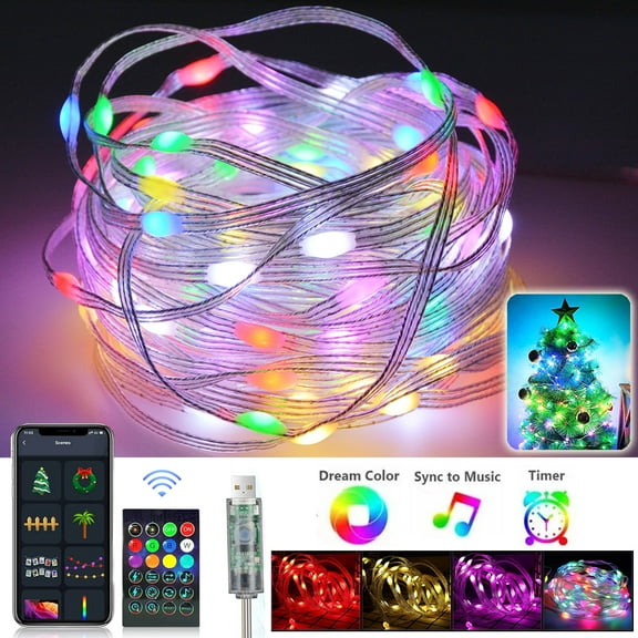 33ft Fairy String Strip Lights 100 LED Remote Twinkle RGB Smart, for Home Garden Indoor & Outdoor Use Chirstmas Holiday Decoration, Plug in