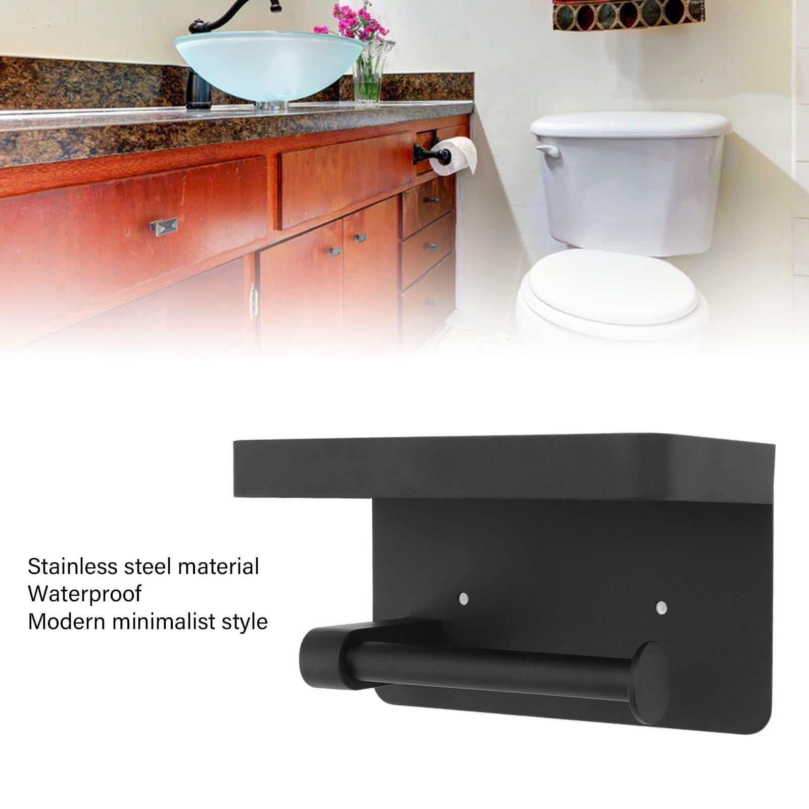 BIMZUC Stainless Steel Minimalist Wall‑Mounted Toilet Paper Holder with Shelf – Waterproof, Tool‑Free Installation, Multi‑Room Use