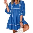 thumbnail image 4 of 3/4 Sleeve Women High Waist Patchwork Loose Mini Babydoll Dress, 4 of 6